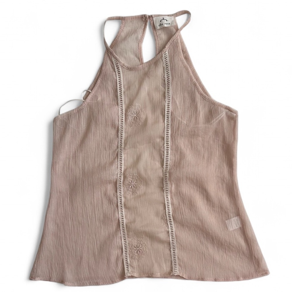 Romantic Sheer blush Pink halter style Top with Embroidered Details